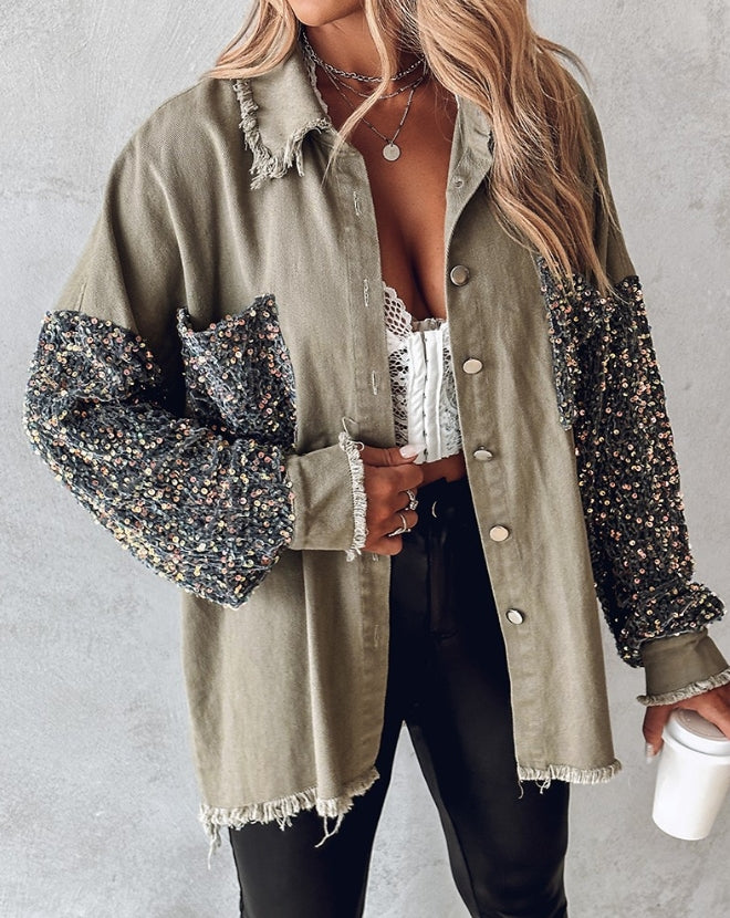 PaillettenJacke – Langärmelige Jacke mit Kontrastpailletten