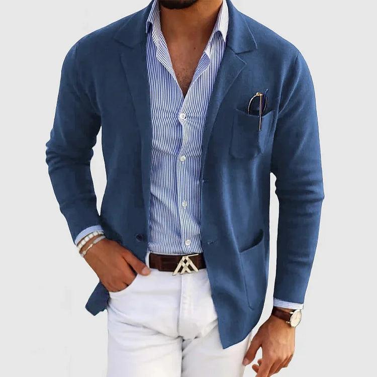 Elegante Herrenjacke mit langen Ärmeln, praktischen Taschen und umgeschlagenem Kragen, einfarbig