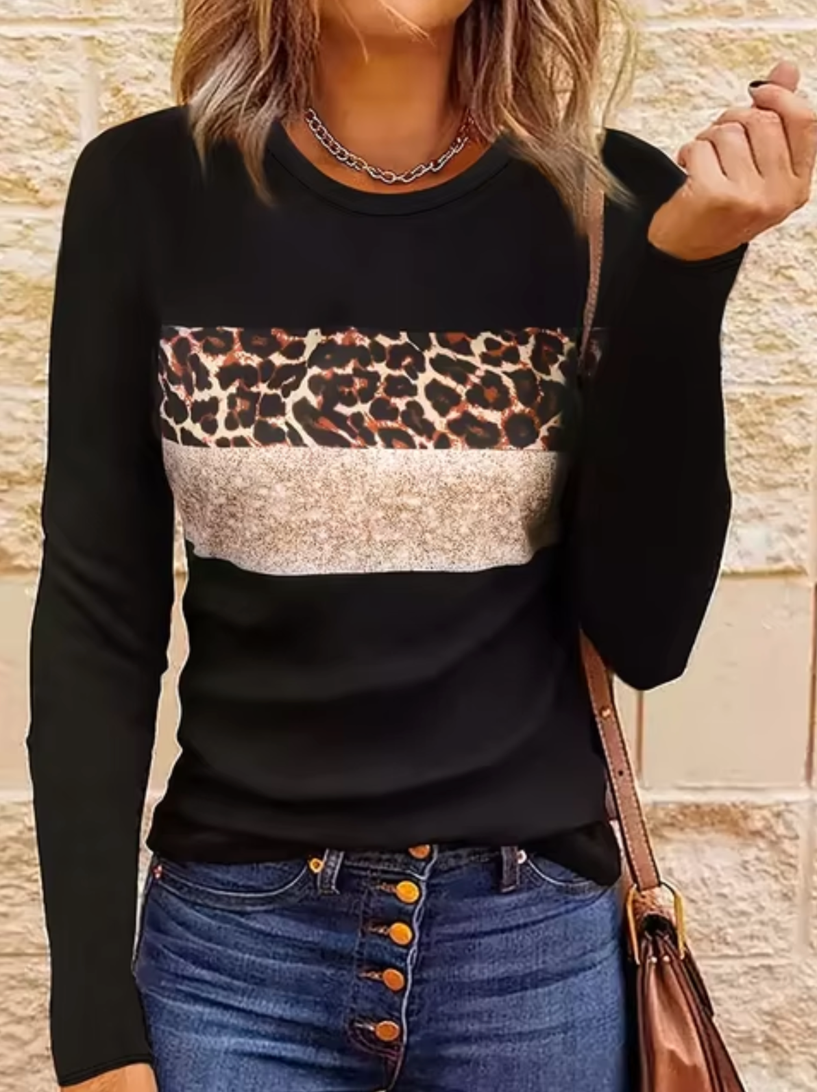 Myline – Langärmliges T-Shirt mit Leopardenmuster