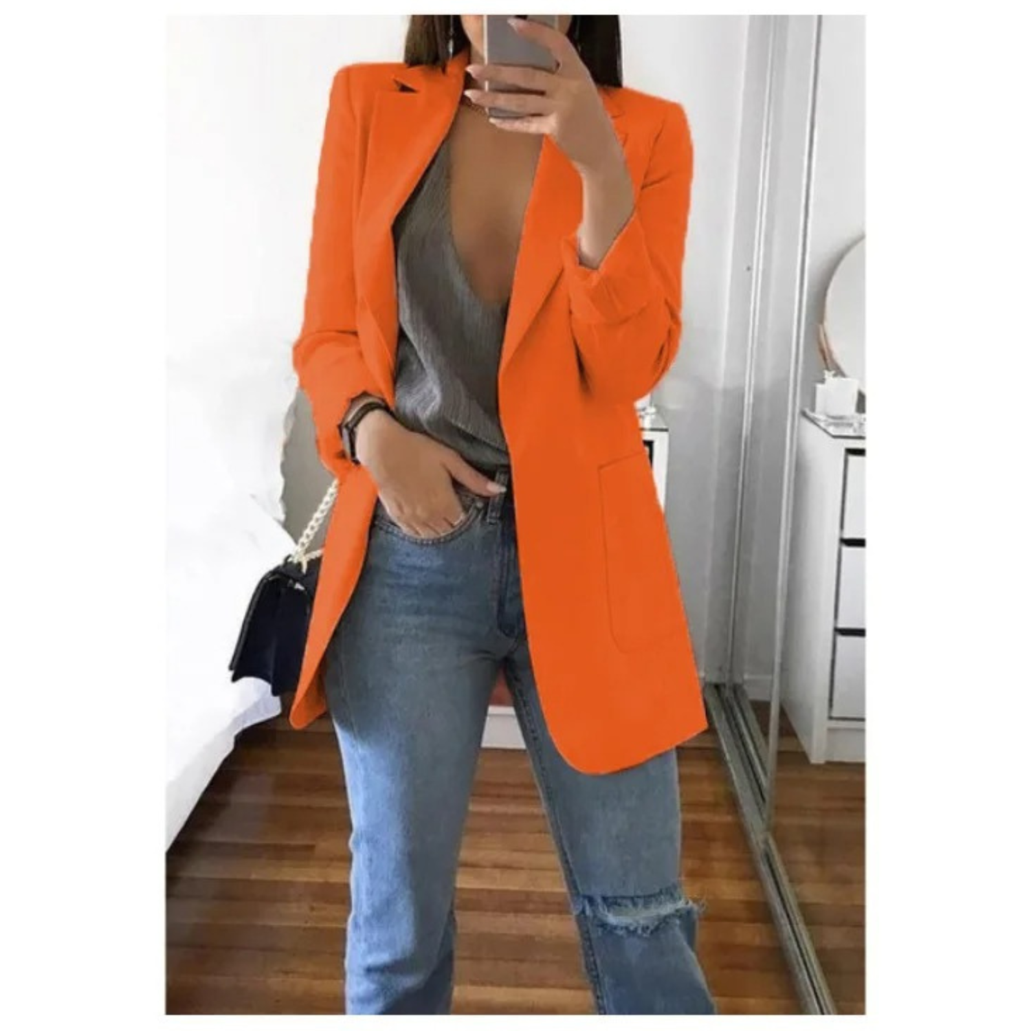Modischer langer Blazer in Khaki für Damen - MODA
