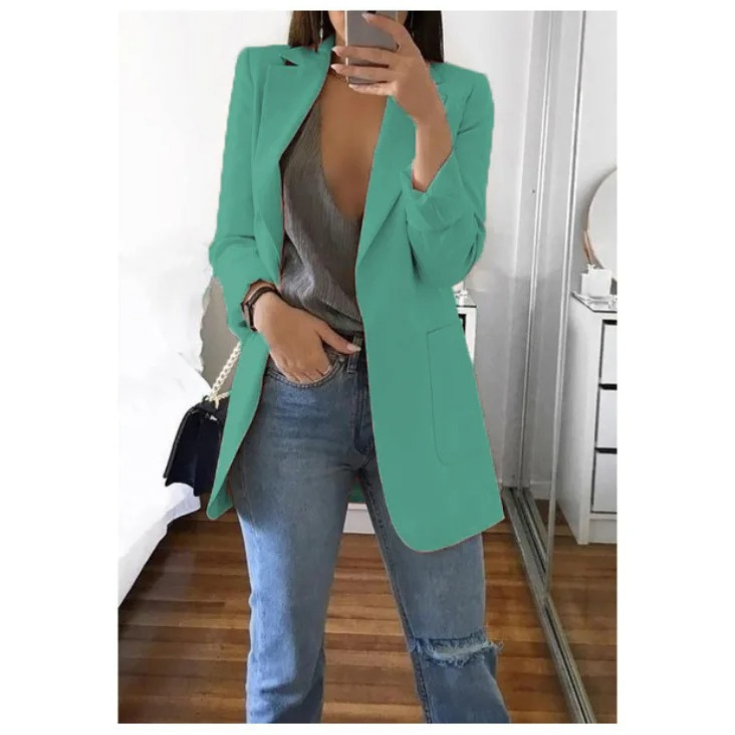 Modischer langer Blazer in Khaki für Damen - MODA