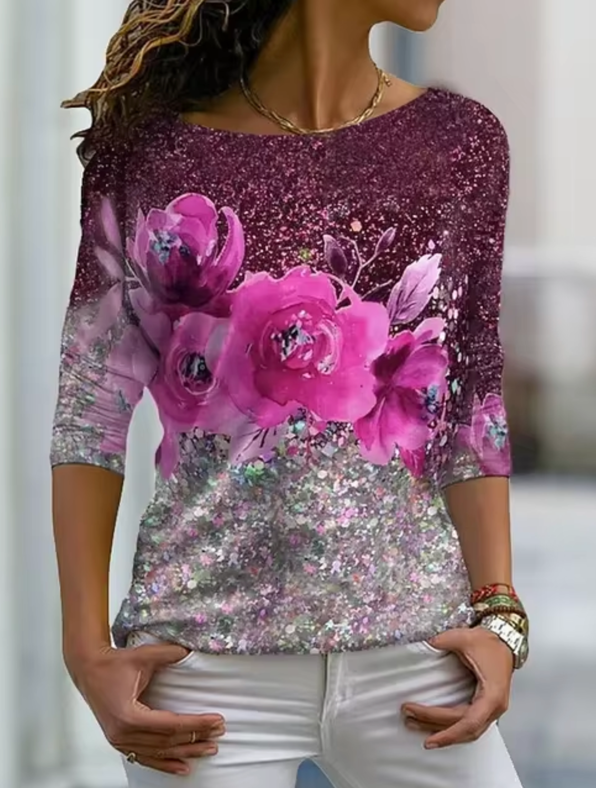 Tisha – Stilvolles Langarm-T-Shirt mit Blumendruck