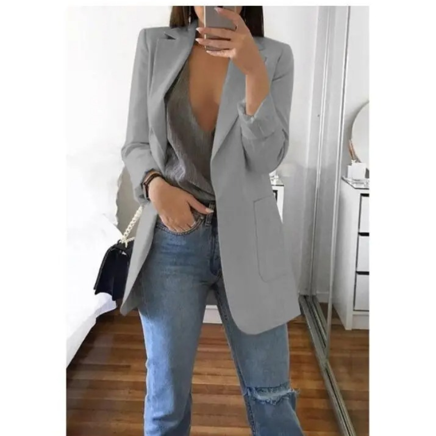 Modischer langer Blazer in Khaki für Damen - MODA