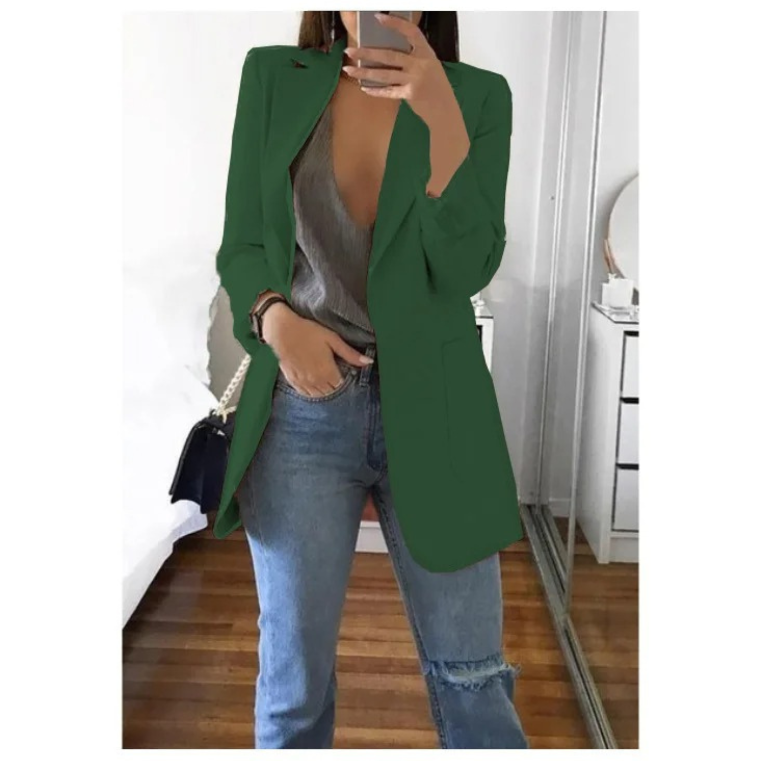 Modischer langer Blazer in Khaki für Damen - MODA