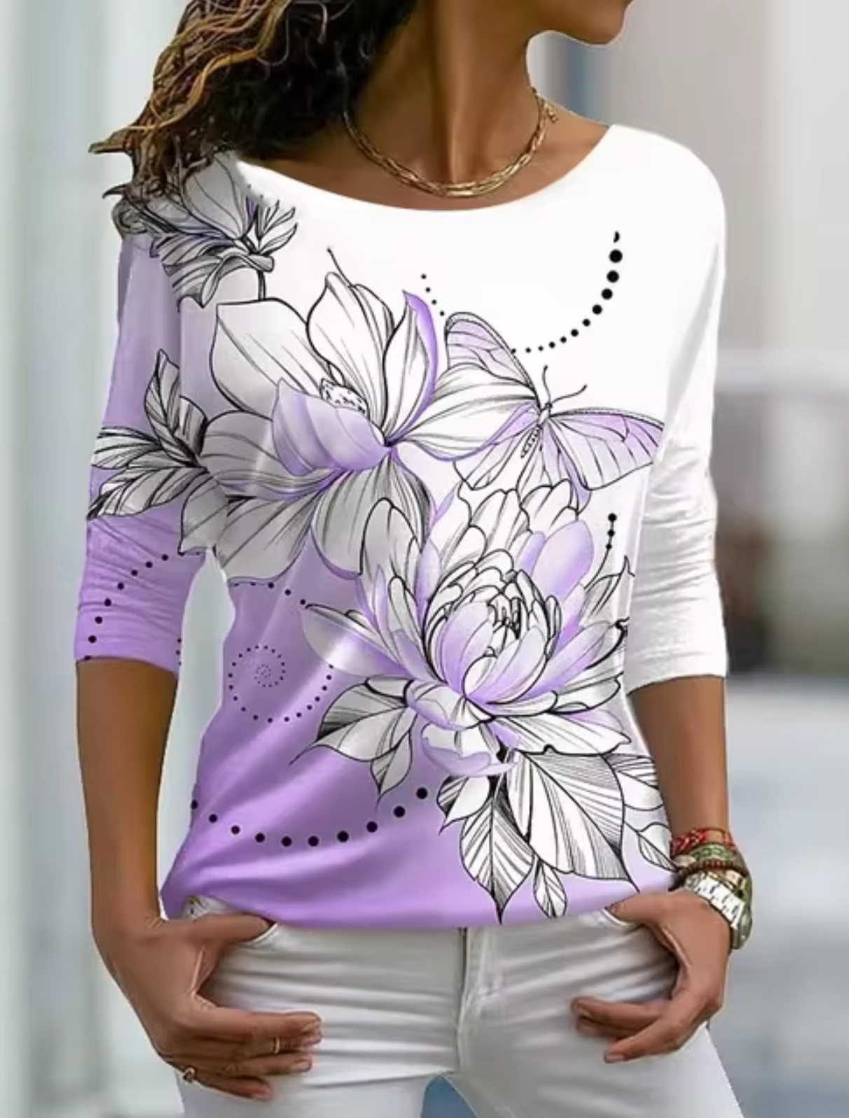 Tisha – Stilvolles Langarm-T-Shirt mit Blumendruck