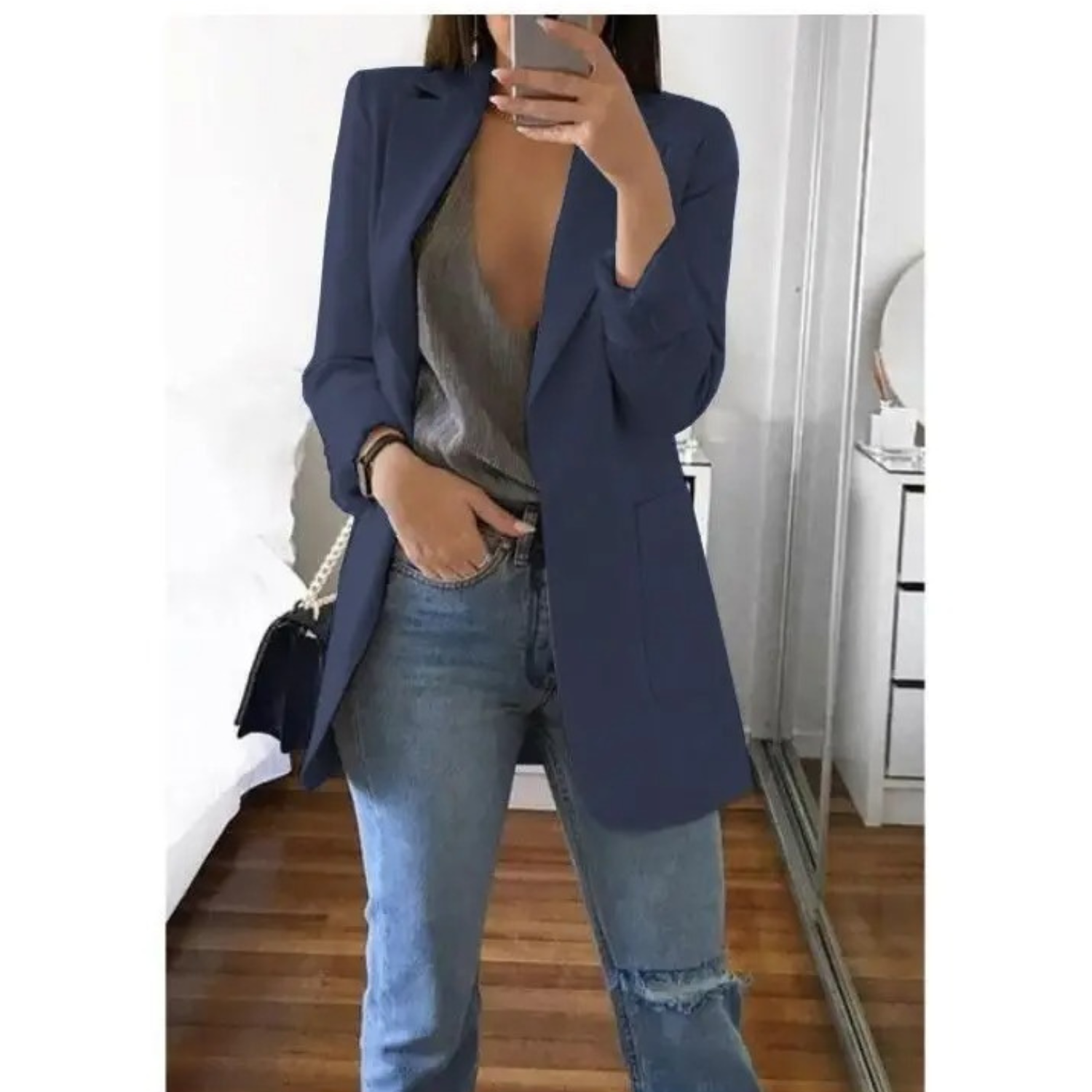 Modischer langer Blazer in Khaki für Damen - MODA