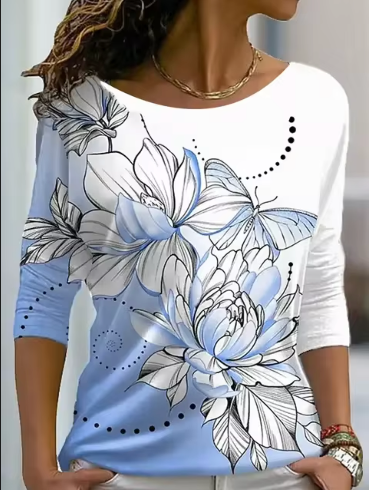 Tisha – Stilvolles Langarm-T-Shirt mit Blumendruck