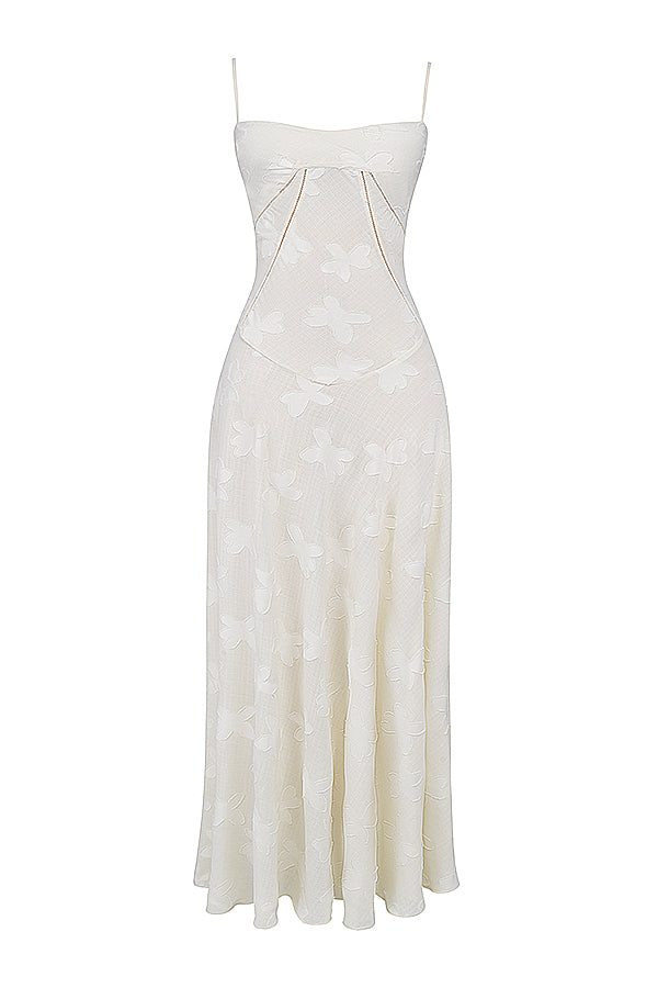 Sabine | Cremefarbenes Vintage Maxikleid