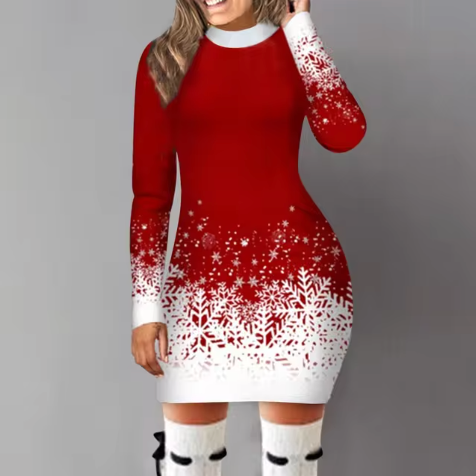 Aija – Bequemes Pulloverkleid mit Schneeflocken-Print