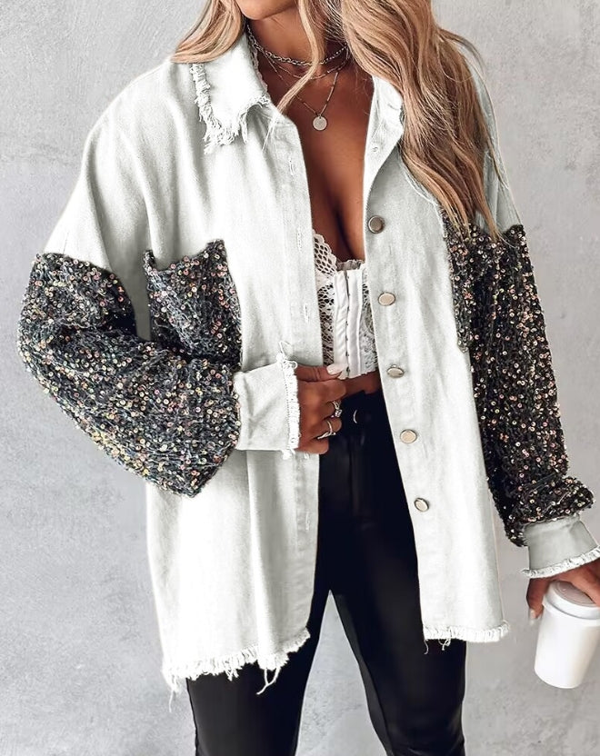 PaillettenJacke – Langärmelige Jacke mit Kontrastpailletten