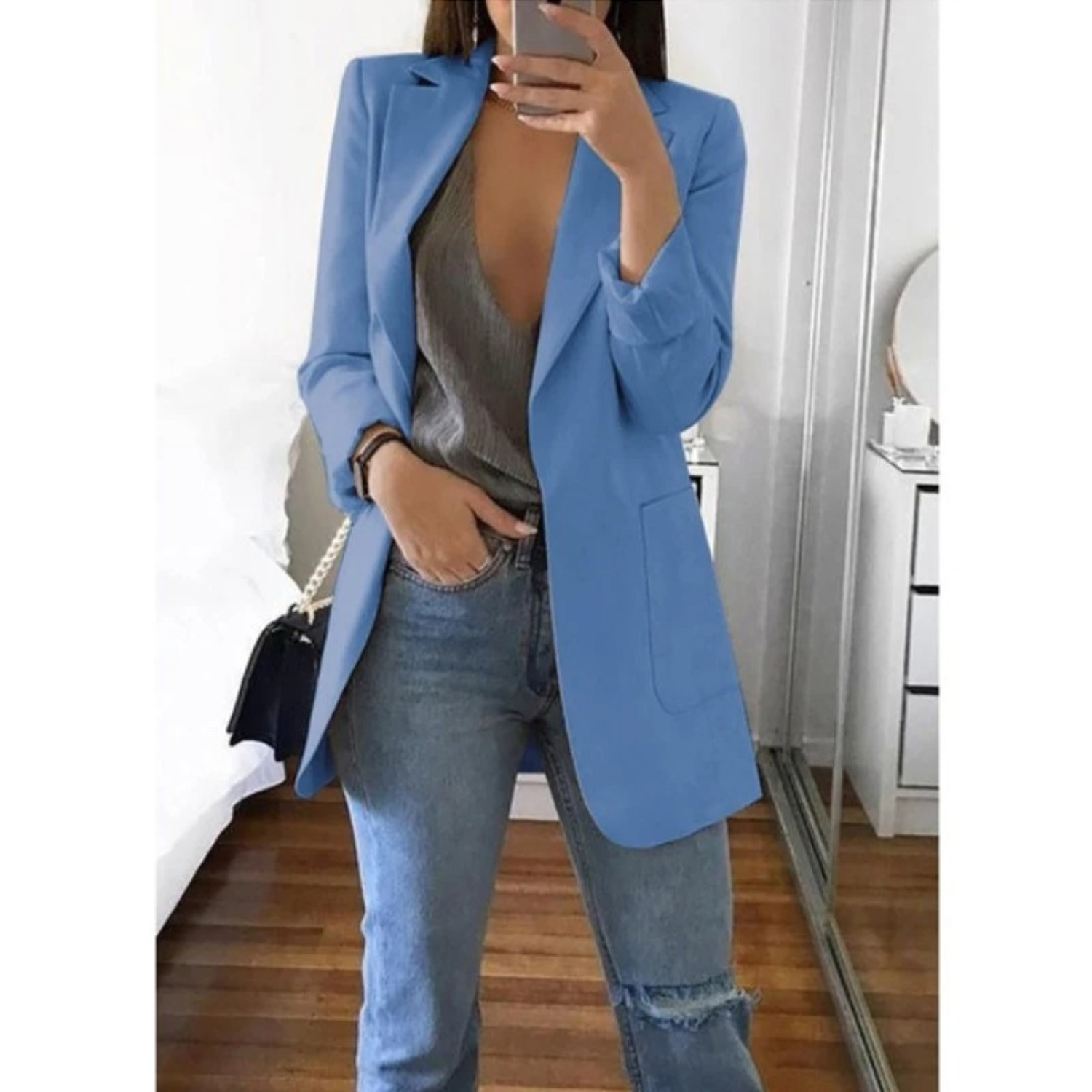 Modischer langer Blazer in Khaki für Damen - MODA