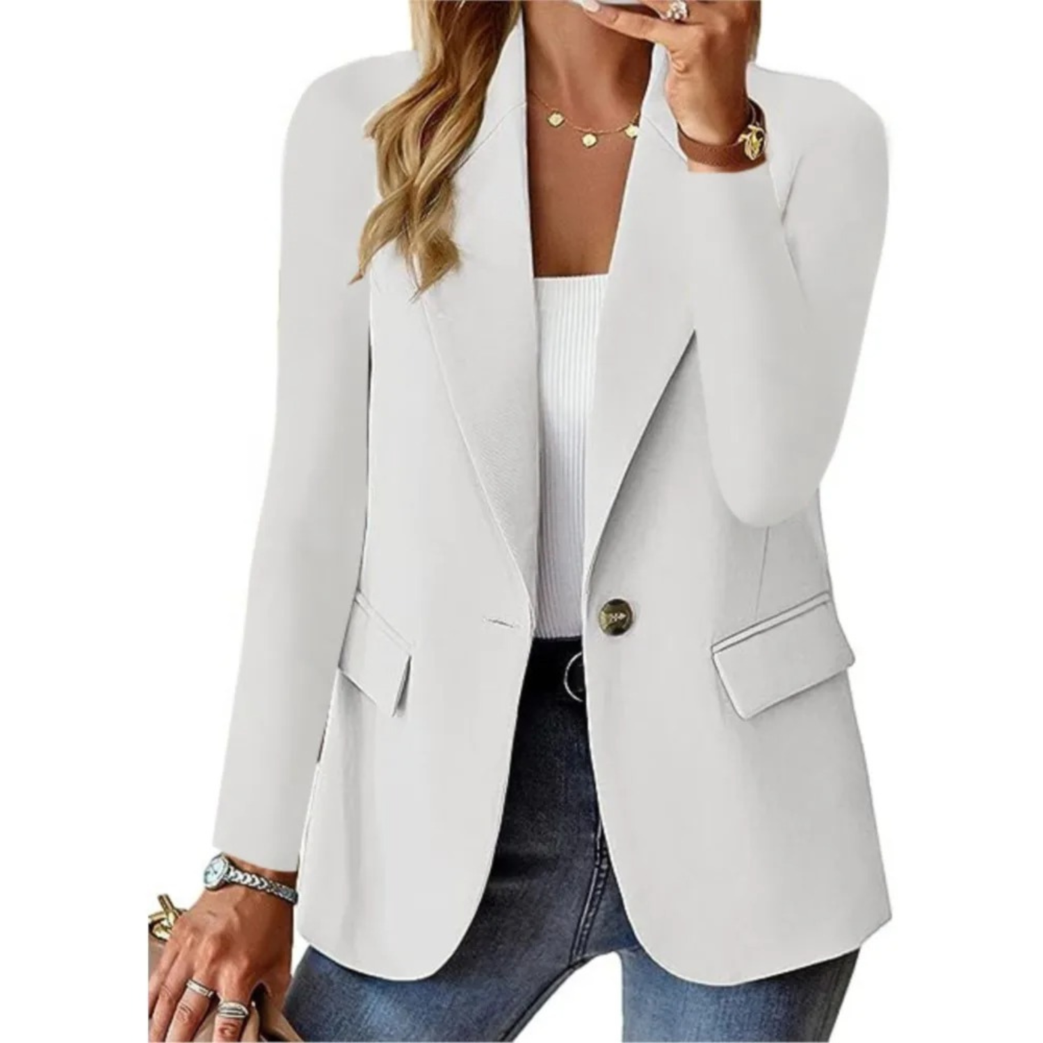 Eleganter Damenblazer mit langen Ärmeln und schmaler Tasche - Schick und lässig mit Gürtel