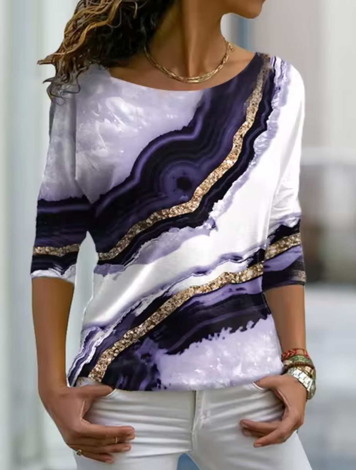 Lerma – Langarm-T-Shirt mit Marmor-Print
