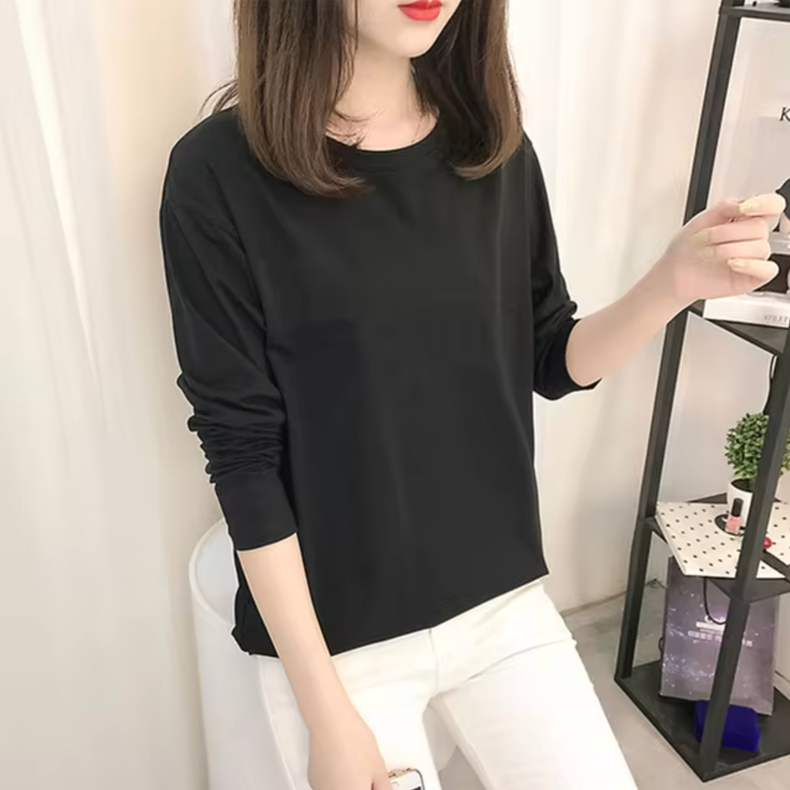 Izabel – Langarmshirt aus Baumwolle mit Rundhalsausschnitt