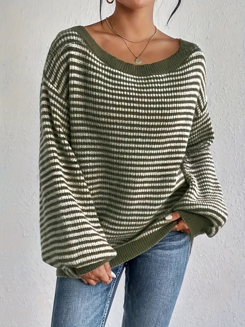 Elly – Gestrickter Pullover mit Rundhalsausschnitt und Puffärmeln