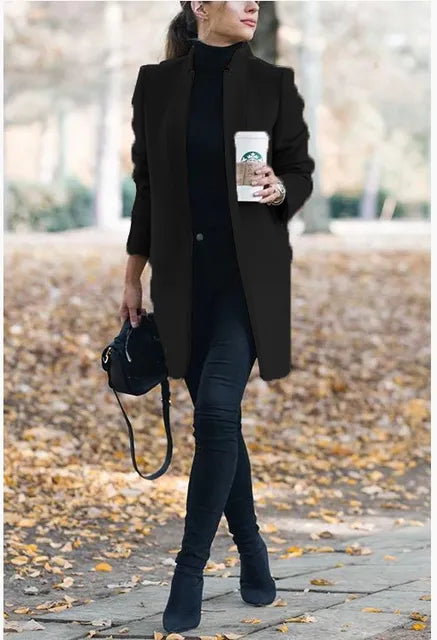 Connie - Fashion Solid Neck Wollmantel