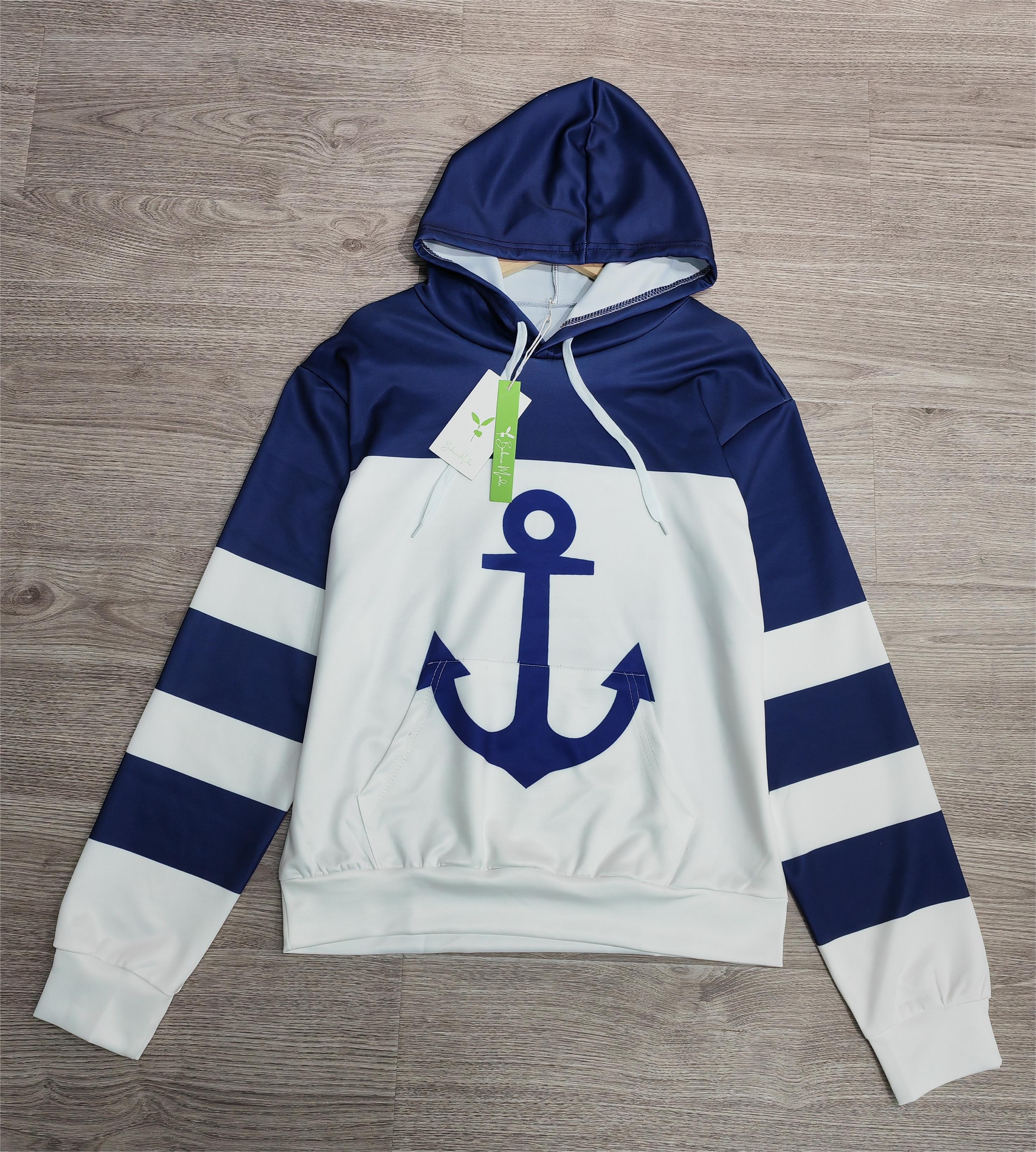 Magda - Anker Langarm-Kapuzenpullover mit Farbblock