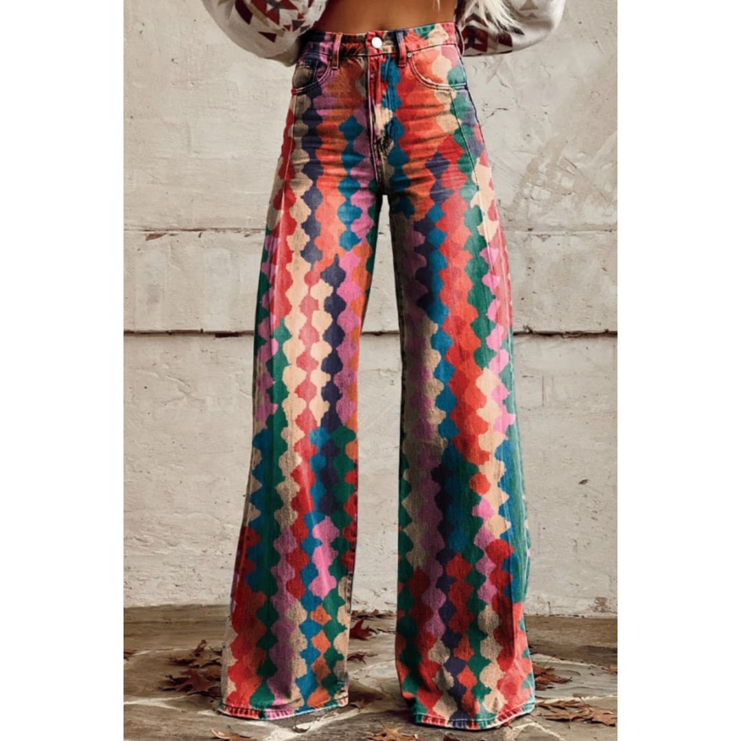 Nalani | Damen Lässiges Weites Bein Hose | Geometrischer Druck
