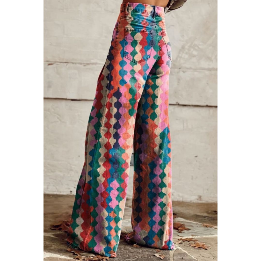 Nalani | Damen Lässiges Weites Bein Hose | Geometrischer Druck