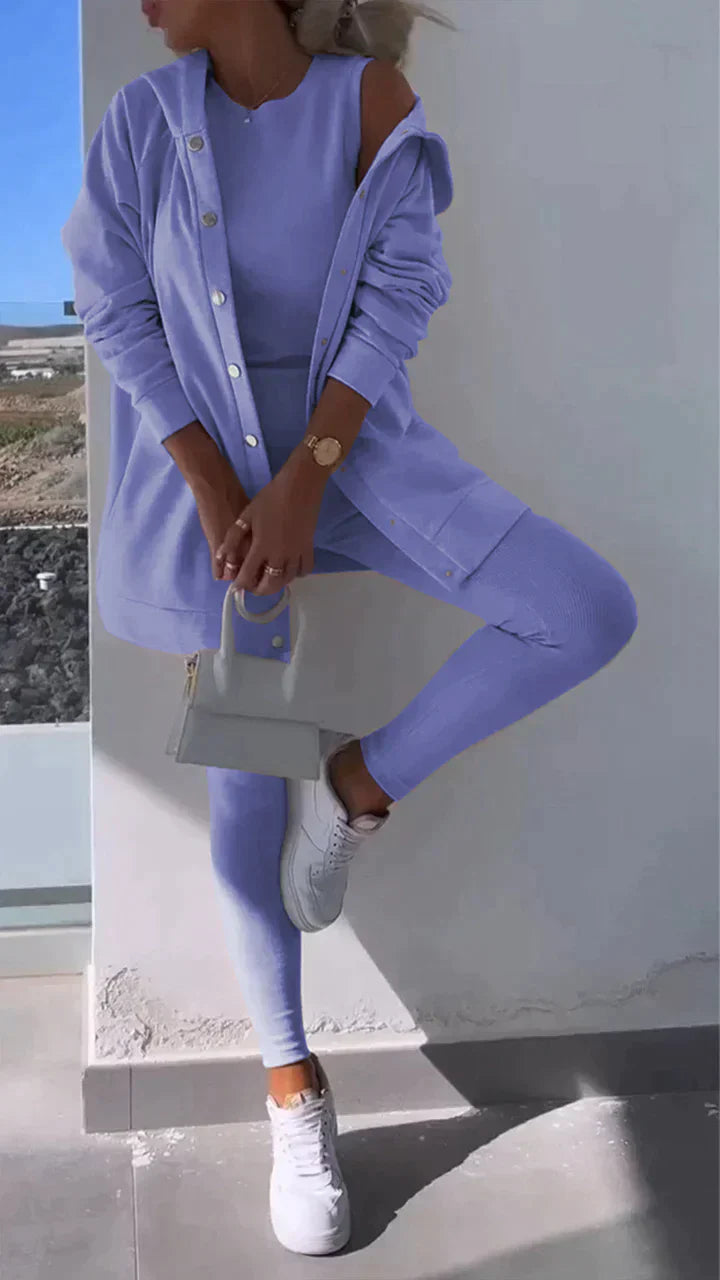 TrioChic – Dreiteiliges Set aus Strickjacke, Oberteil und Hose