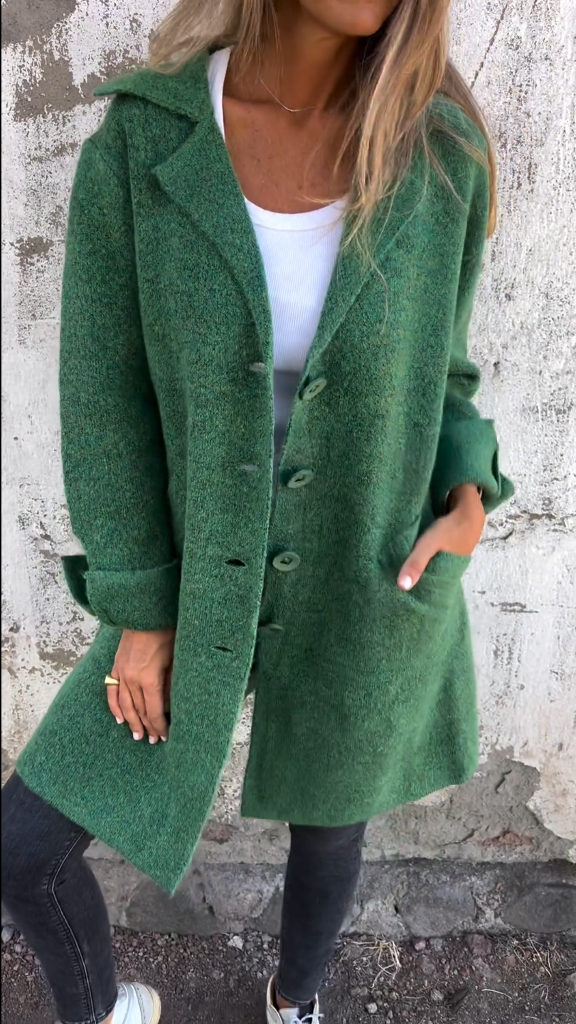 Jill | Eleganter lässiger langer Mantel mit Revers