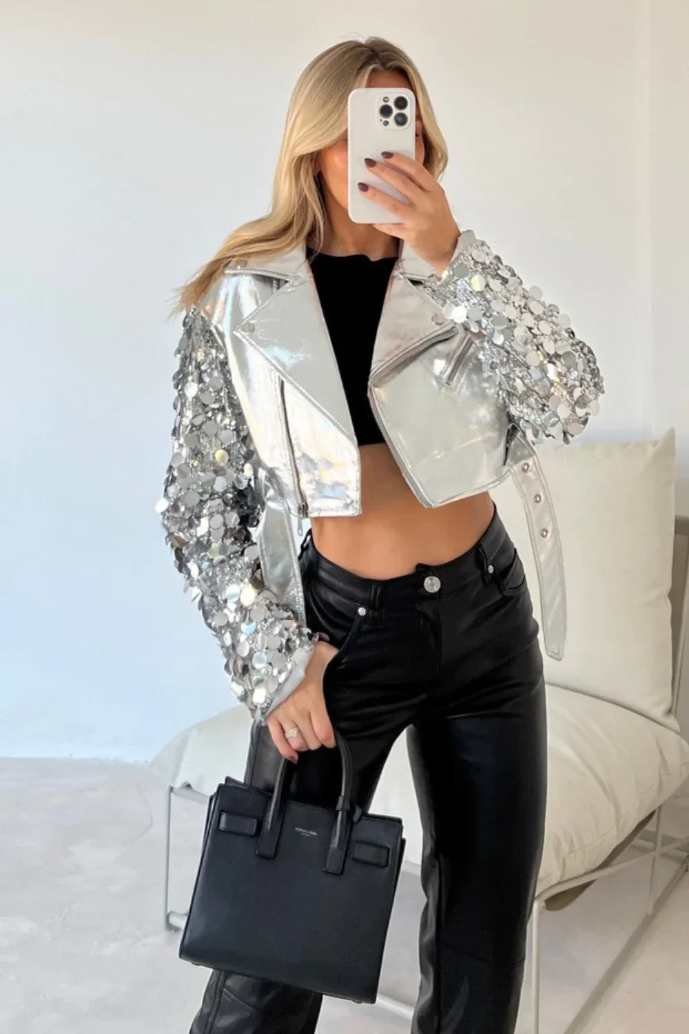 Iris - Paillettenbesetzte Lederjacke