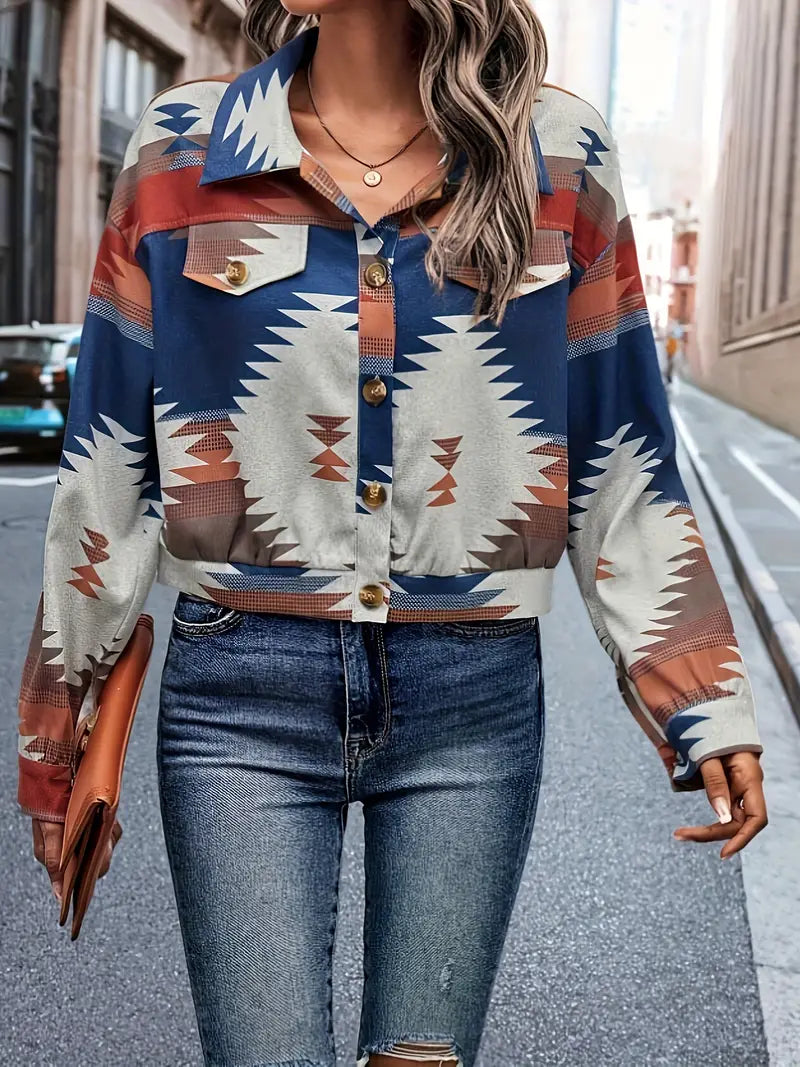 Carlotta – Elegante Jacke mit Kragen und Geo-Print