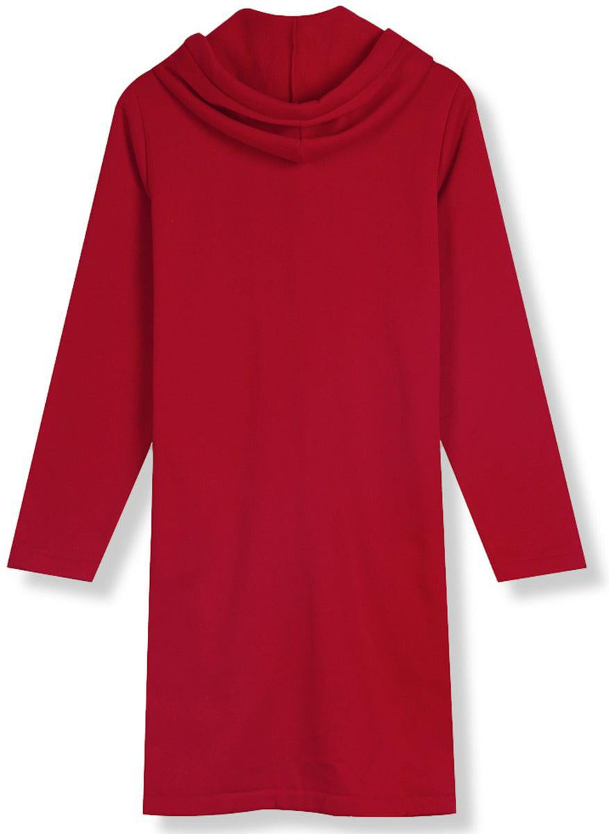Fiona - Motor Rot Ungleicher Saum Kapuzenpullover mit Reißverschluss Strickjacke