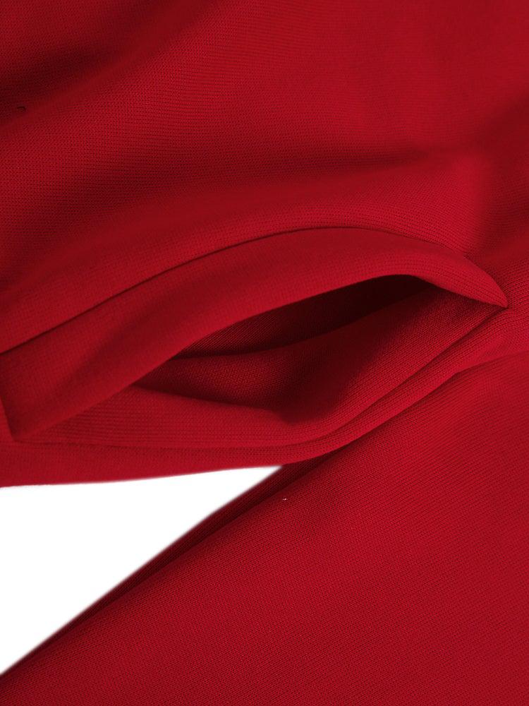 Fiona - Motor Rot Ungleicher Saum Kapuzenpullover mit Reißverschluss Strickjacke
