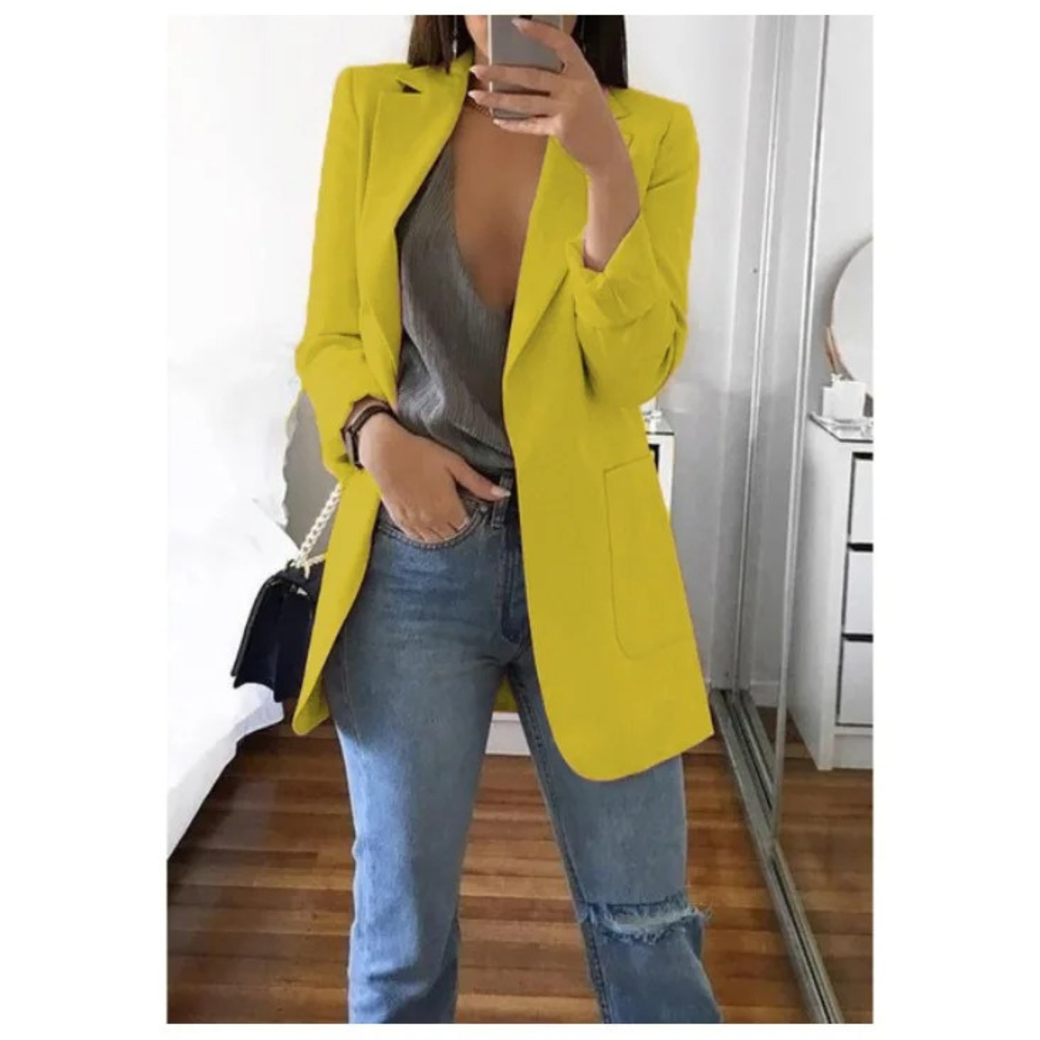 Modischer langer Blazer in Khaki für Damen - MODA