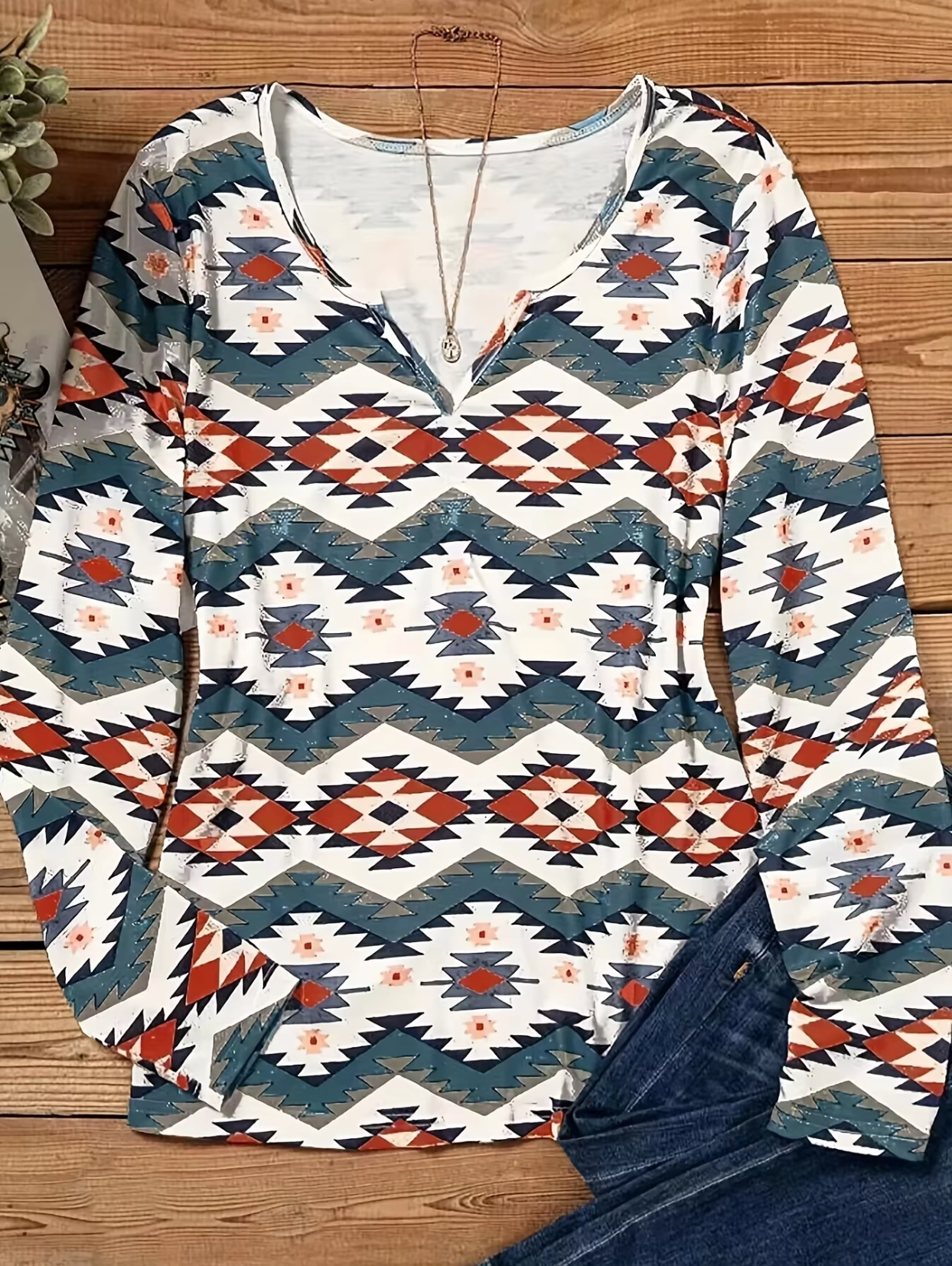 Jellie – Langärmliges T-Shirt aus Baumwolle mit geometrischem Aufdruck