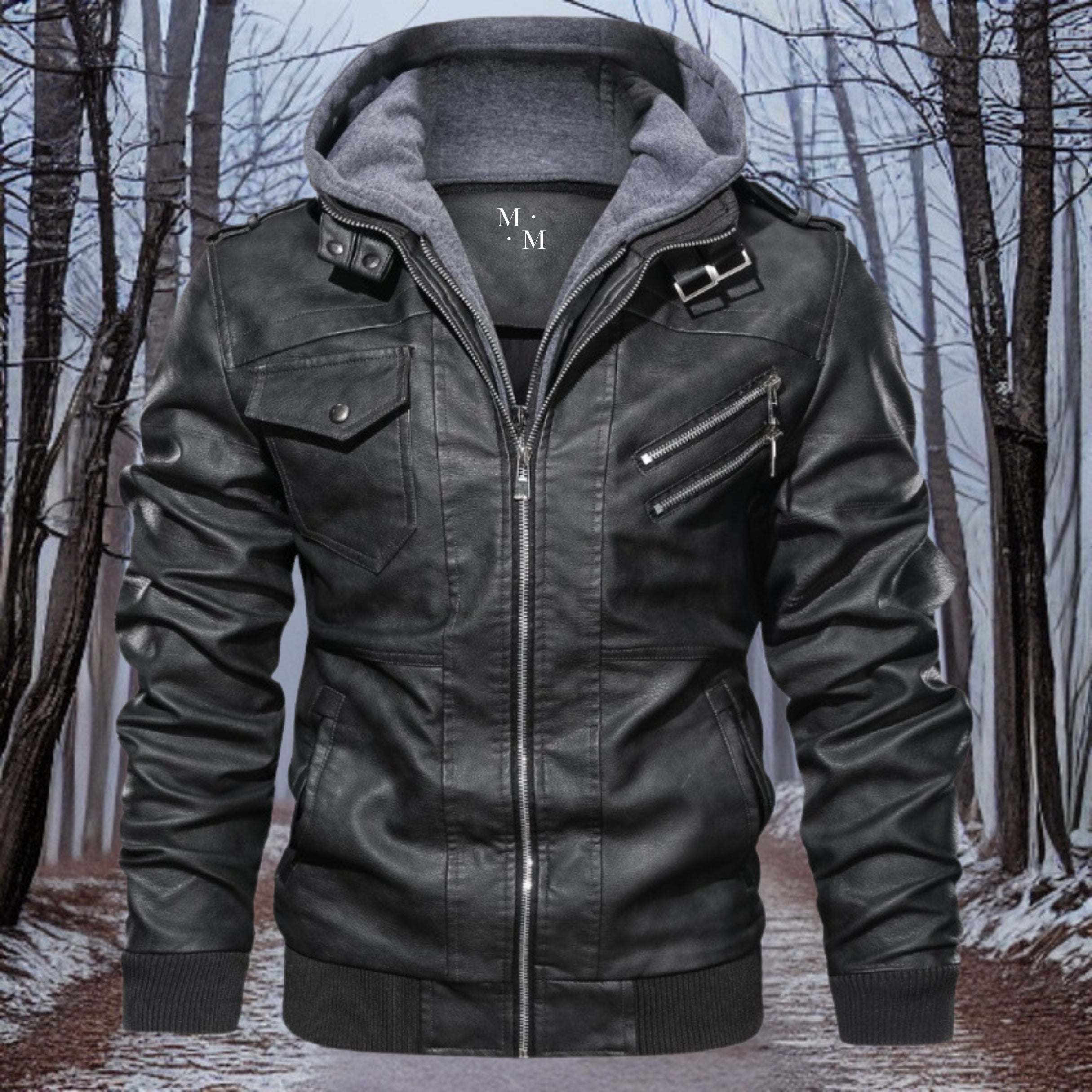 Rambo - Premium warme Lederjacke mit Kapuze