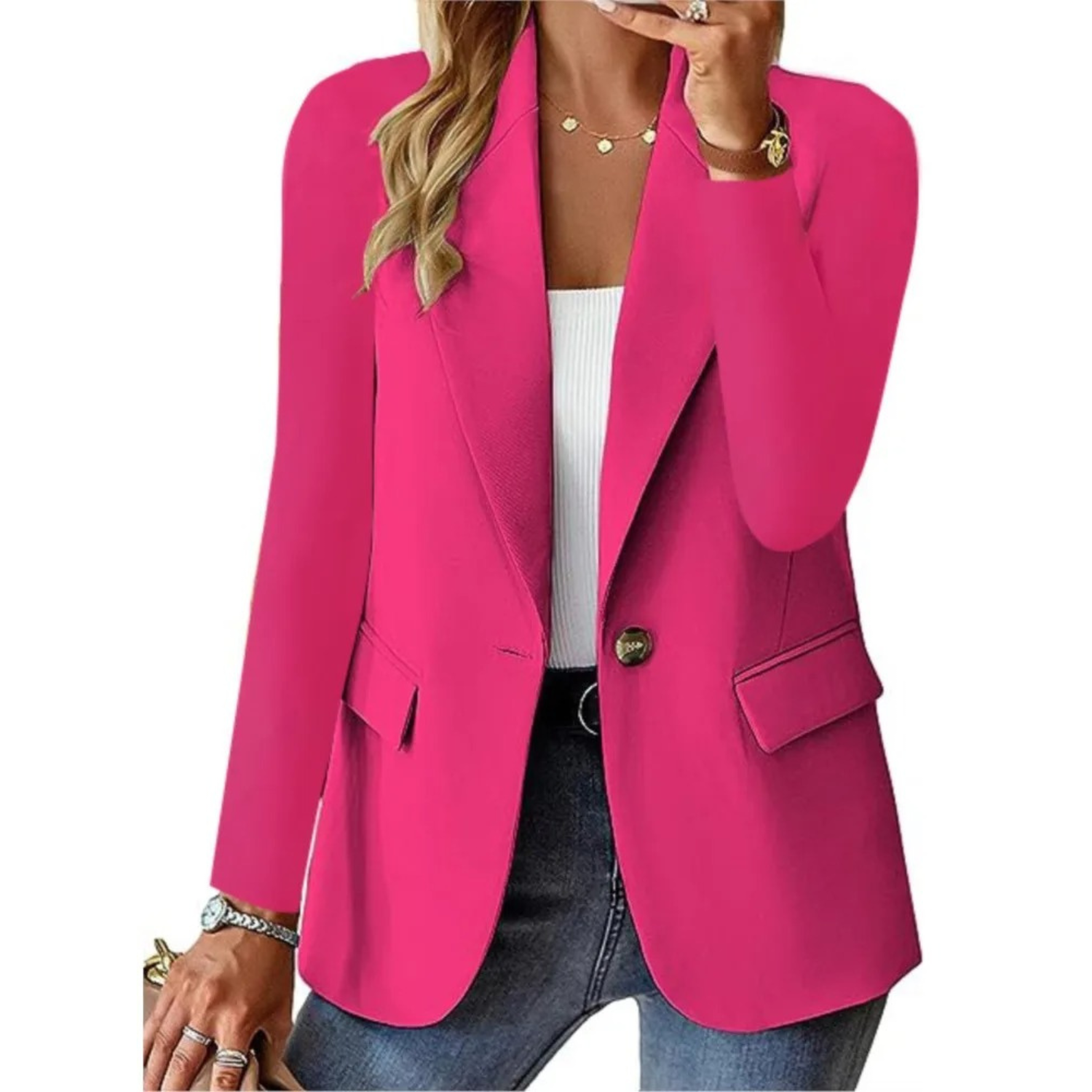 Eleganter Damenblazer mit langen Ärmeln und schmaler Tasche - Schick und lässig mit Gürtel