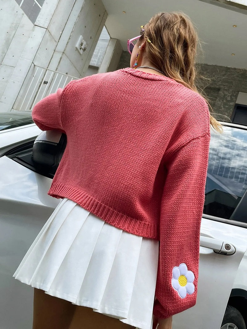  BlütenStrick – Floral gestrickte Strickjacke für Damen