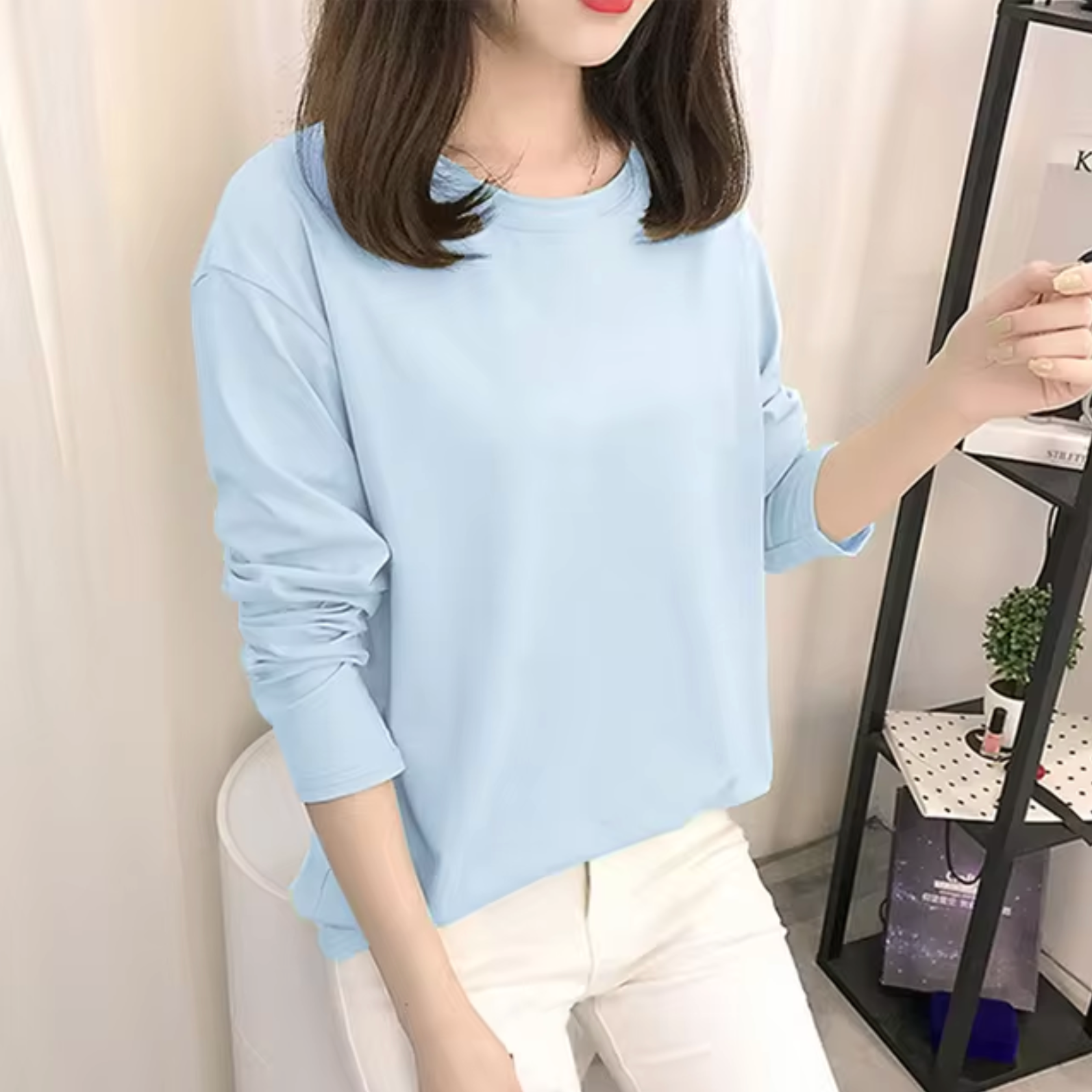 Izabel – Langarmshirt aus Baumwolle mit Rundhalsausschnitt