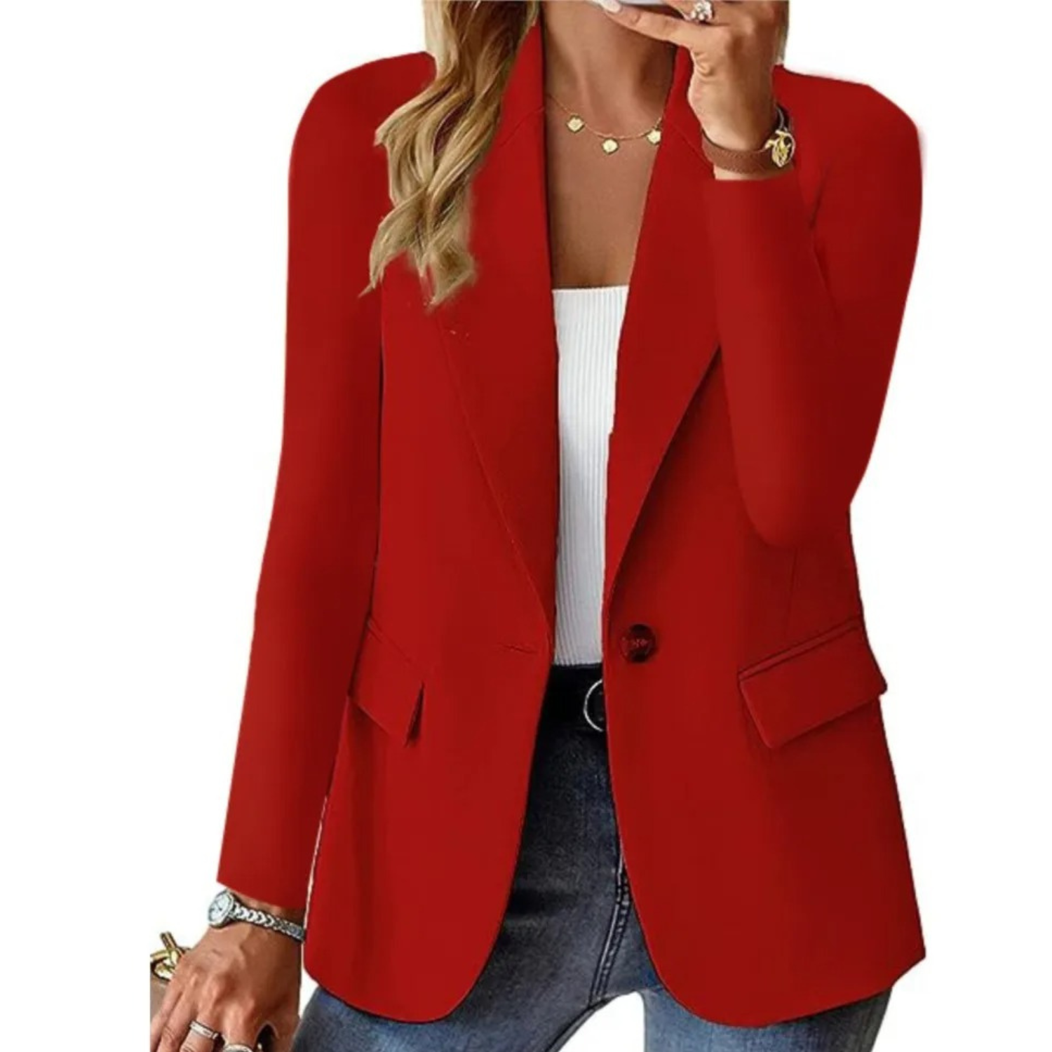 Eleganter Damenblazer mit langen Ärmeln und schmaler Tasche - Schick und lässig mit Gürtel