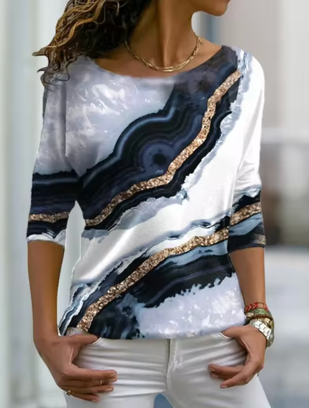 Lerma – Langarm-T-Shirt mit Marmor-Print
