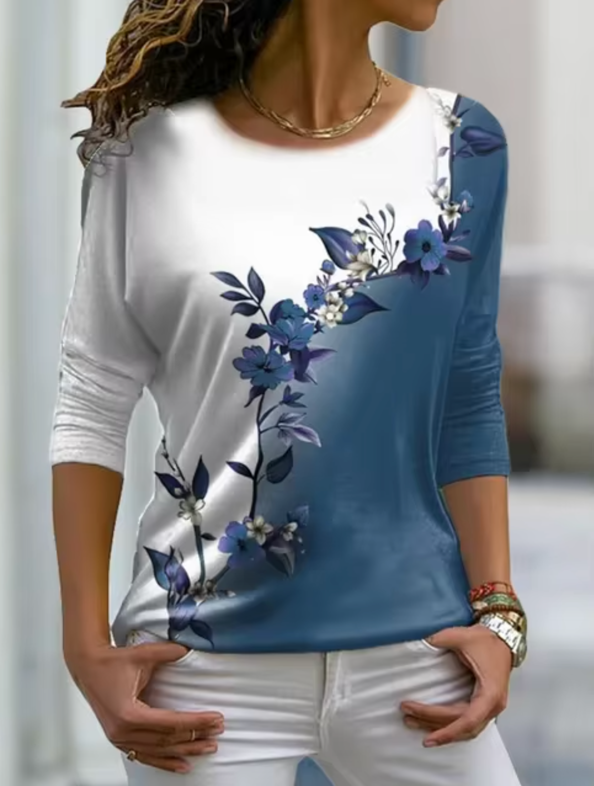 Tisha – Stilvolles Langarm-T-Shirt mit Blumendruck