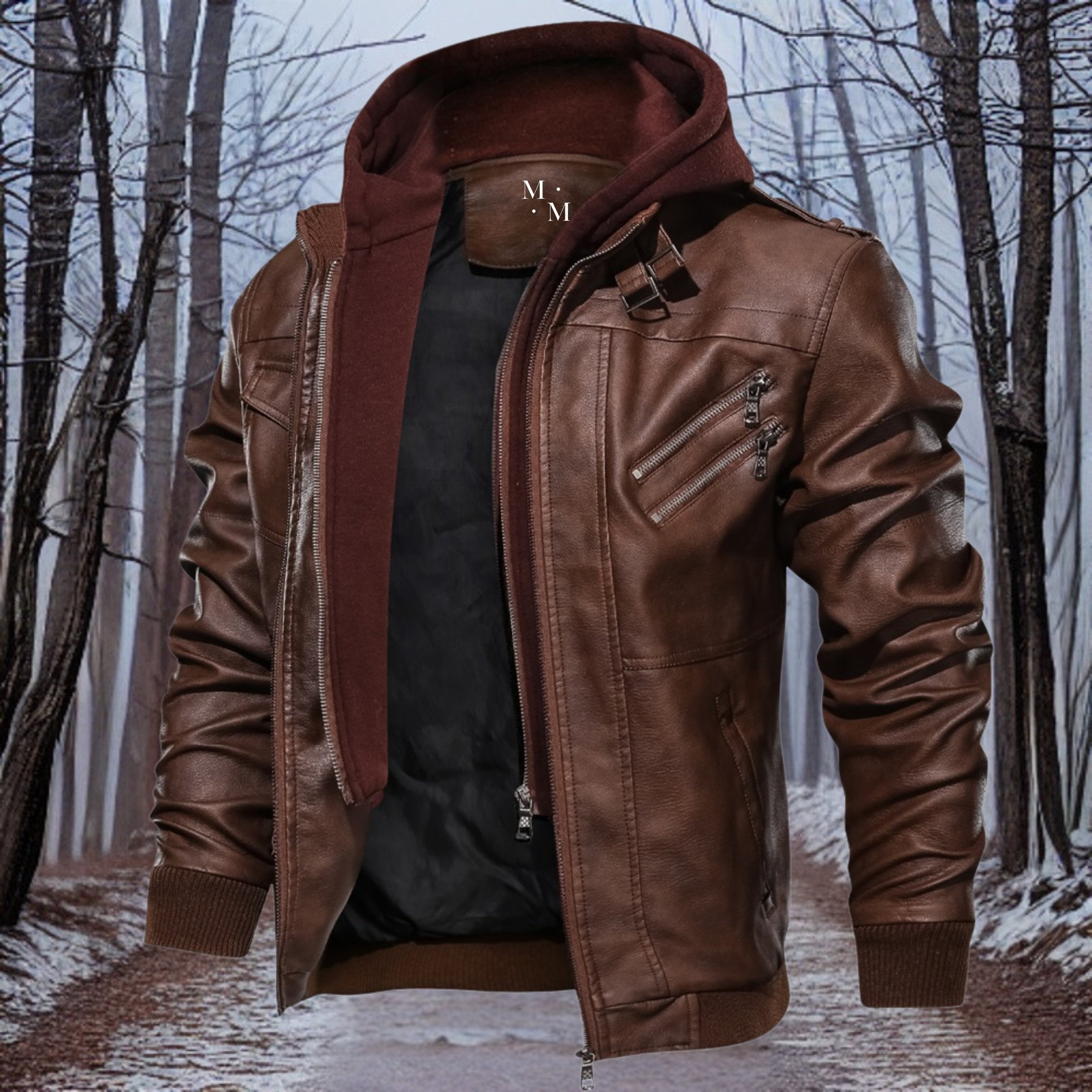 Rambo - Premium warme Lederjacke mit Kapuze
