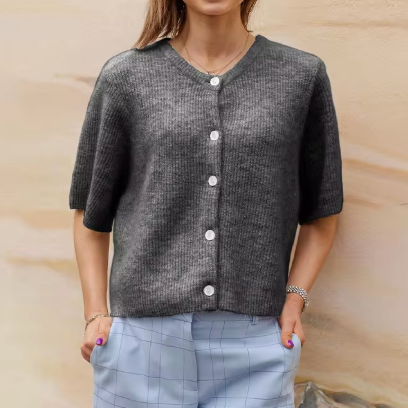 Jackie – Gestrickter, kurzärmliger Cardigan