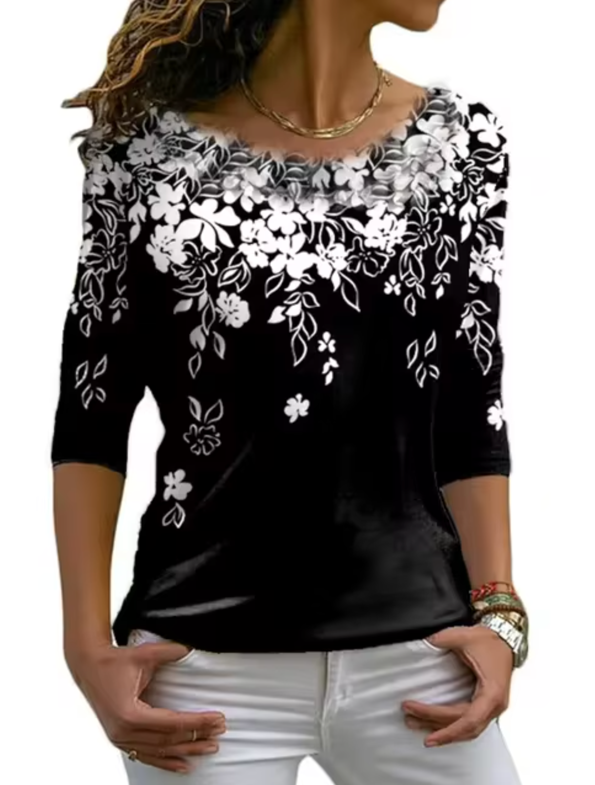 Tisha – Stilvolles Langarm-T-Shirt mit Blumendruck