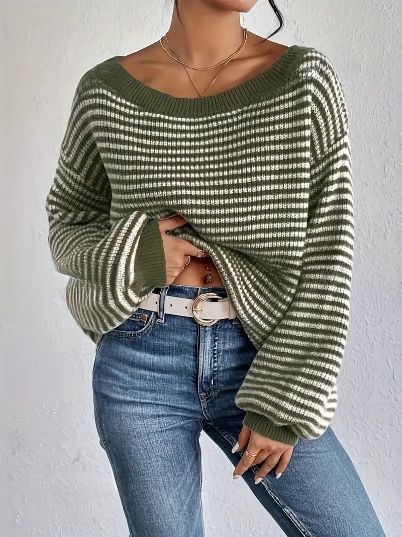 Elly – Gestrickter Pullover mit Rundhalsausschnitt und Puffärmeln