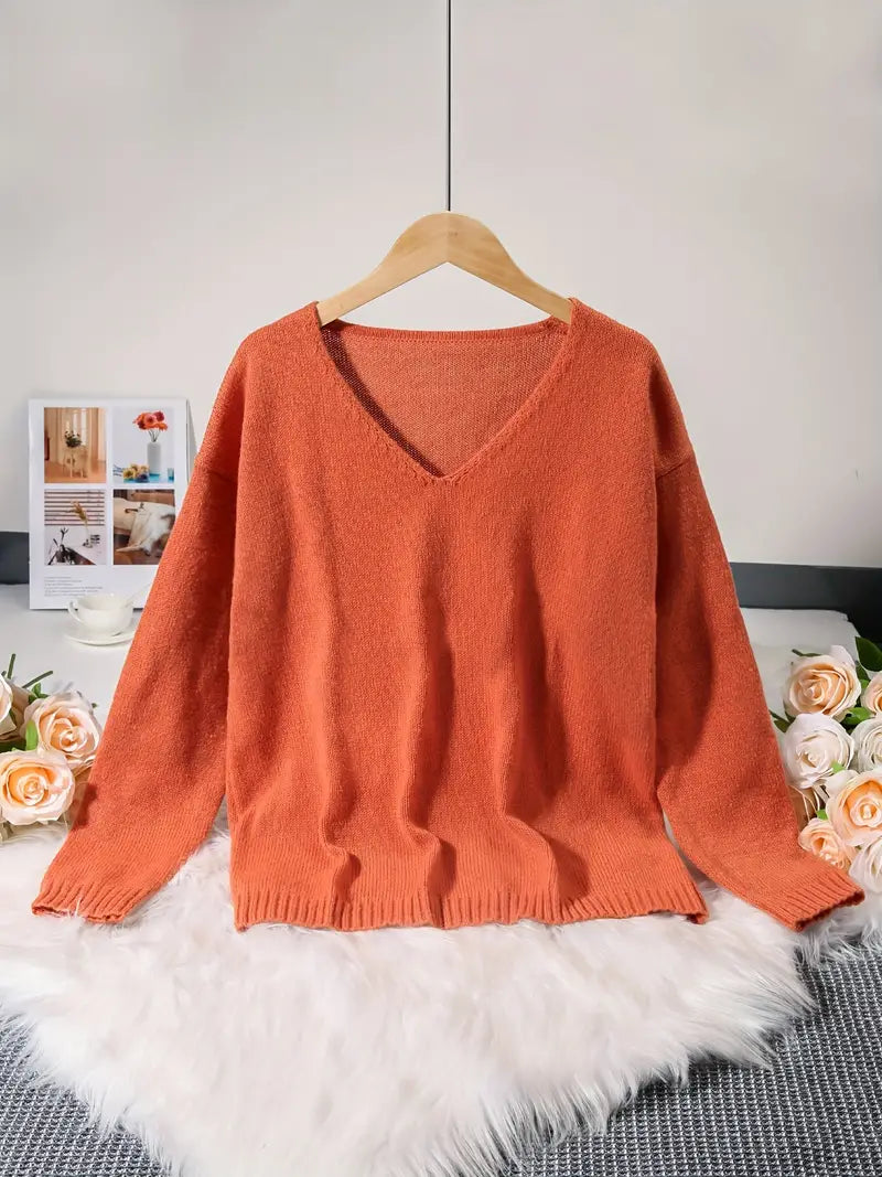 Hannie – Gestrickter Pullover mit V-Ausschnitt