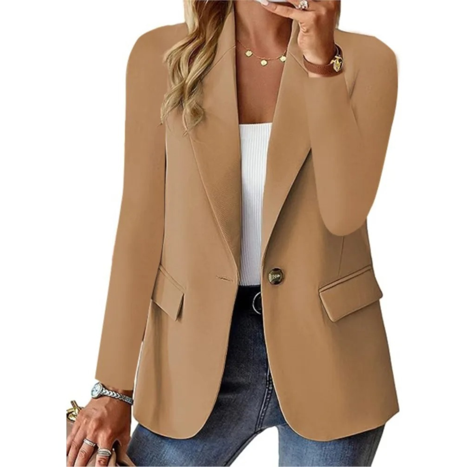 Eleganter Damenblazer mit langen Ärmeln und schmaler Tasche - Schick und lässig mit Gürtel