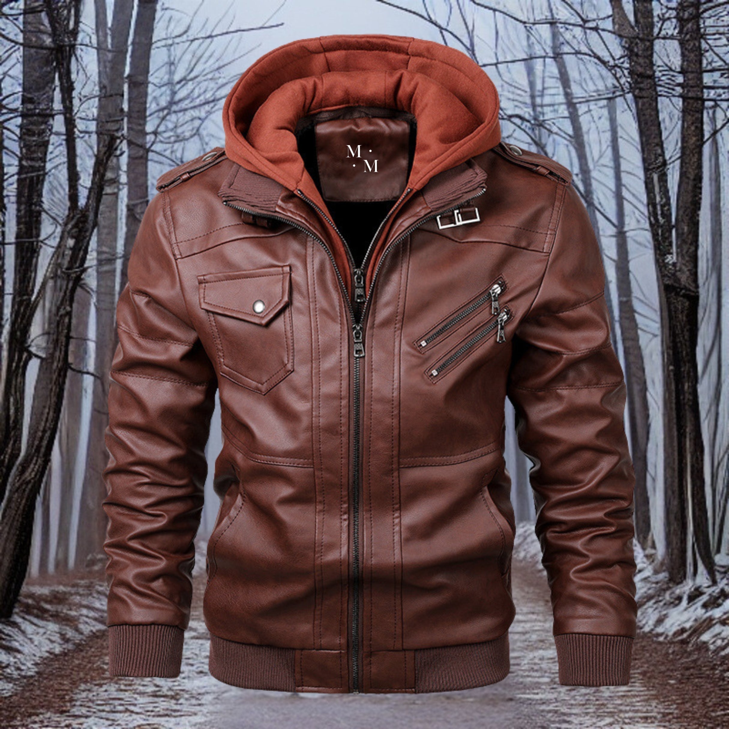 Rambo - Premium warme Lederjacke mit Kapuze