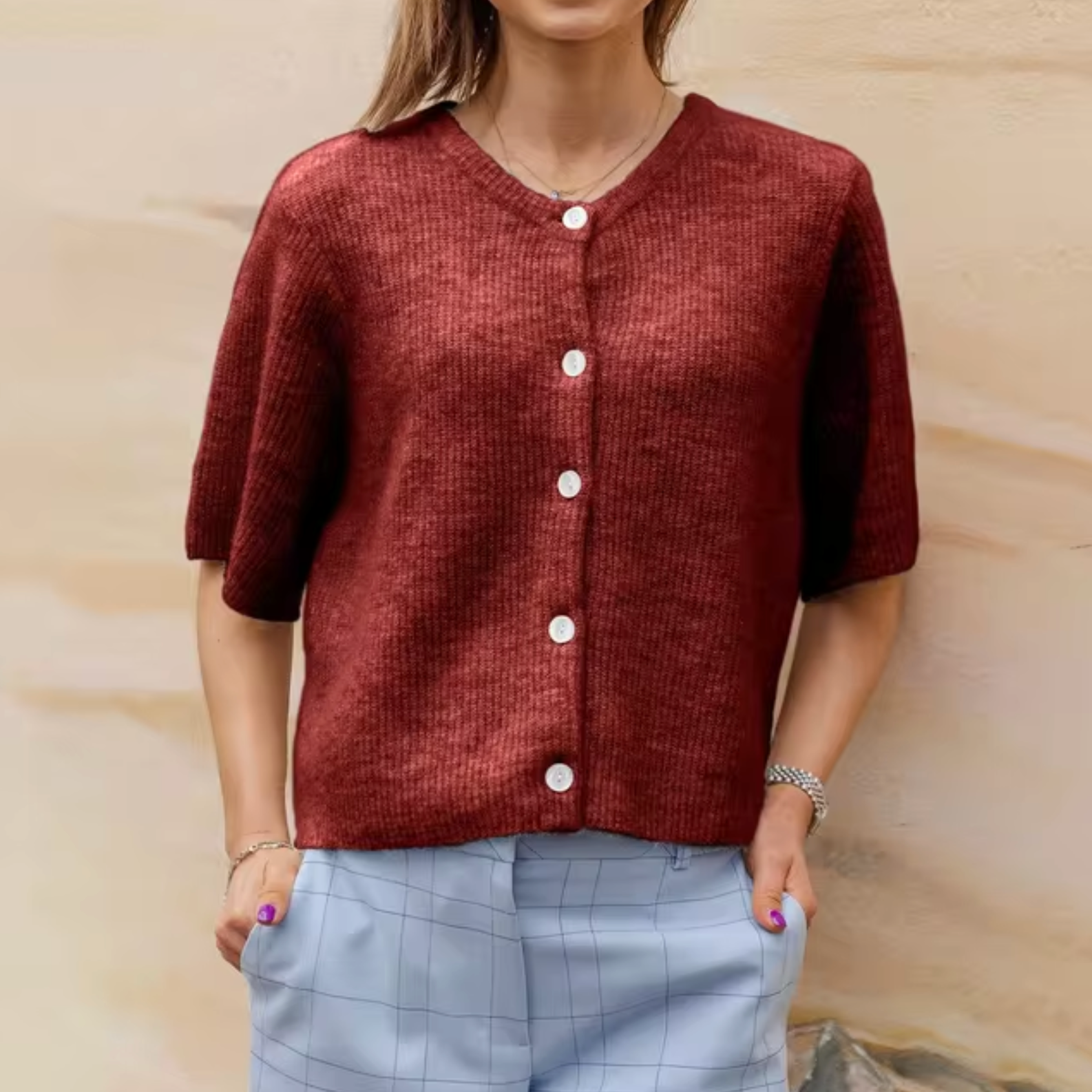 Jackie – Gestrickter, kurzärmliger Cardigan