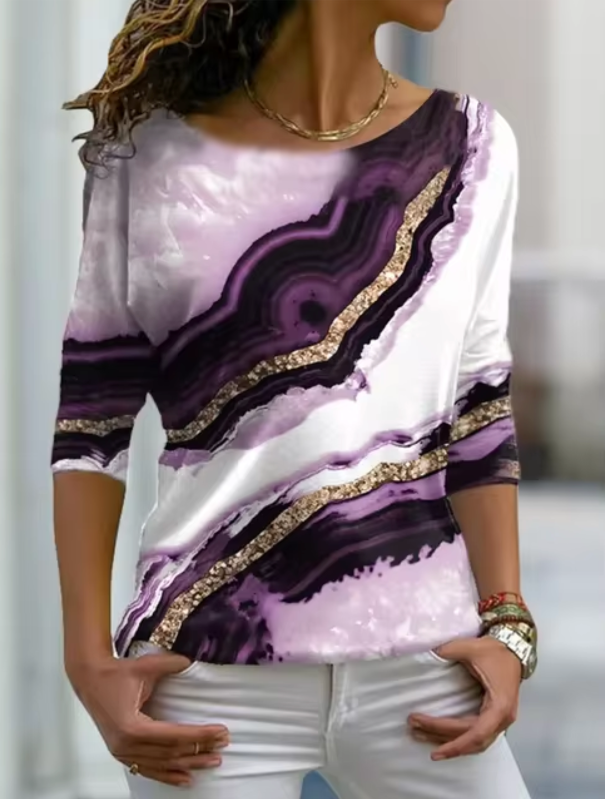 Lerma – Langarm-T-Shirt mit Marmor-Print