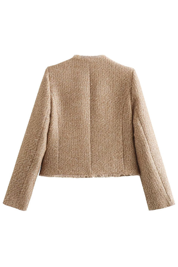 FringeCharm – Fransenjacke mit Rundhalsausschnitt und Knöpfen