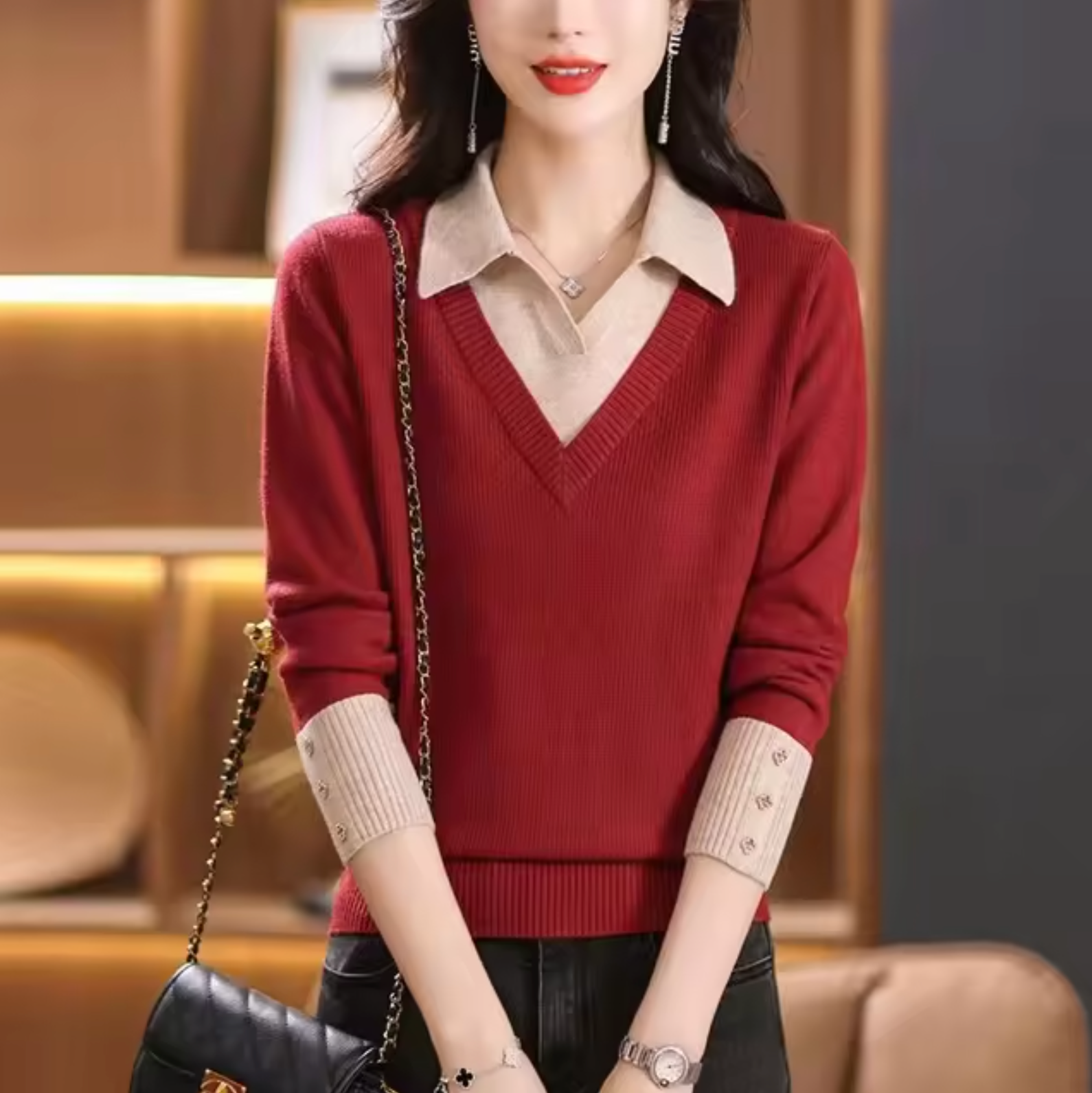 Ellie – Gestrickter Pullover mit V-Ausschnitt