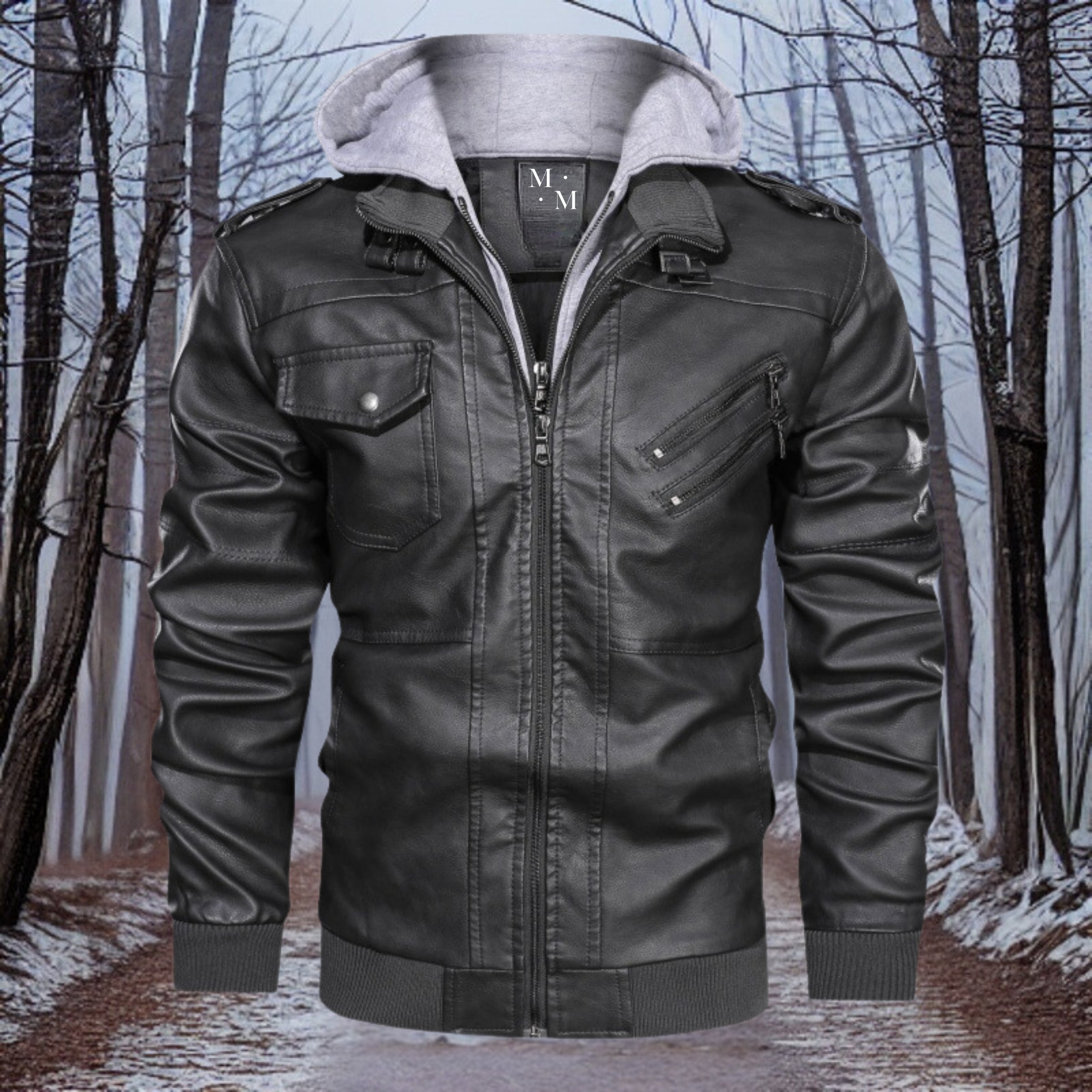 Rambo - Premium warme Lederjacke mit Kapuze